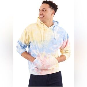 Brisco Brands Cloud Tie Dyed Fleece Lined Hoodie in Pink Yellow Blue and White
